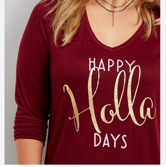 Maurices Happy Holla Days Burgundy Long Sleeve Tunic - Picture 2 of 6